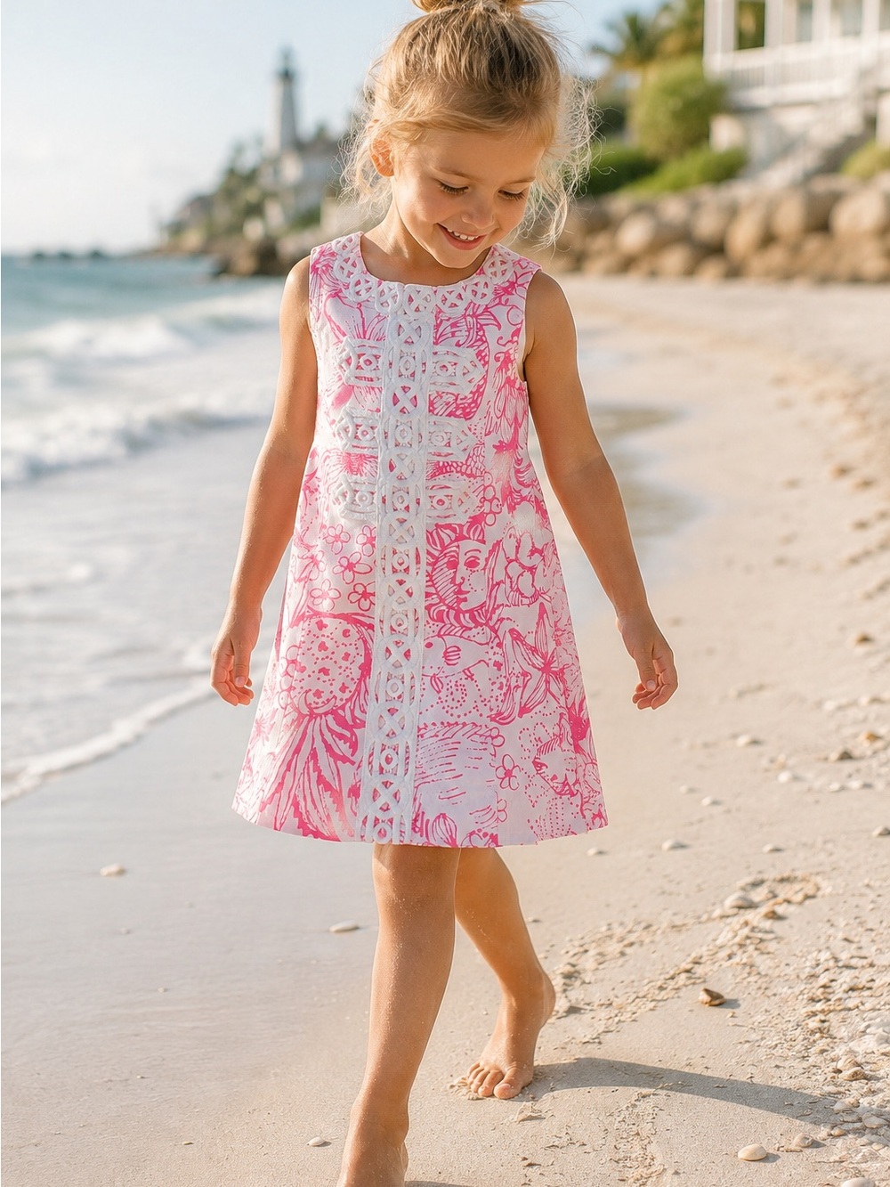 Lilly Pulitzer Girls Size 2 Pink Tropical Soutache Shift Dress